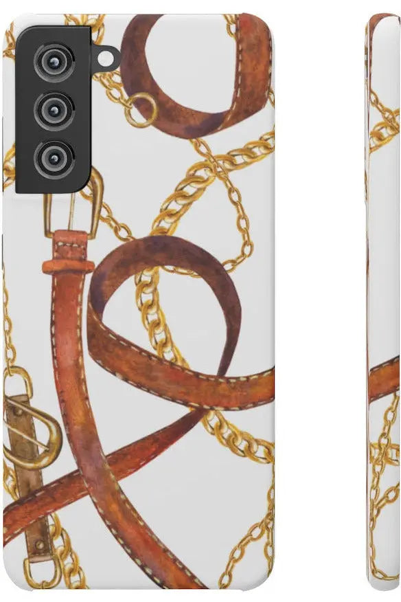 Groove Designer Collection (Gold + Leather on White) Snap Phone Case