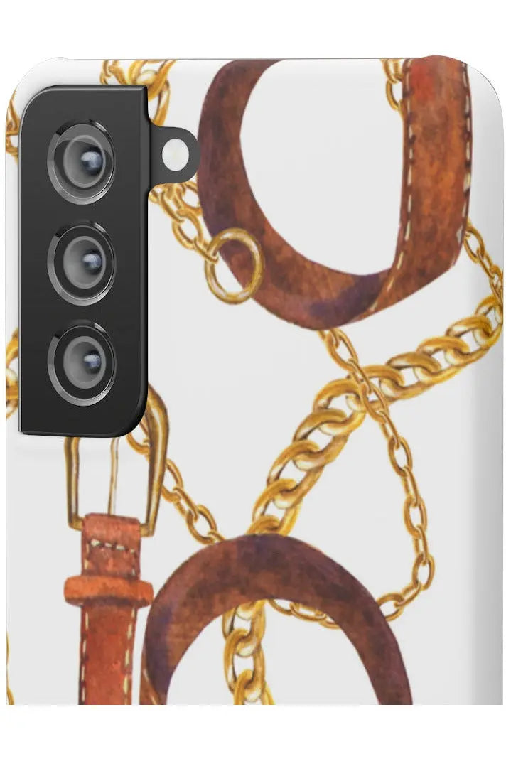 Groove Designer Collection (Gold + Leather on White) Snap Phone Case