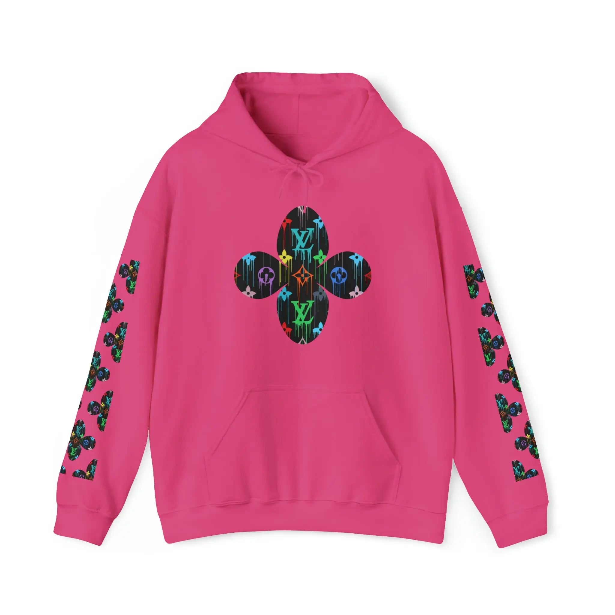 Multi-Colour Dripping Icons Flower with Sleeve Print Unisex Heavy Blend Hooded Sweatshirt HoodieHeliconia5XL