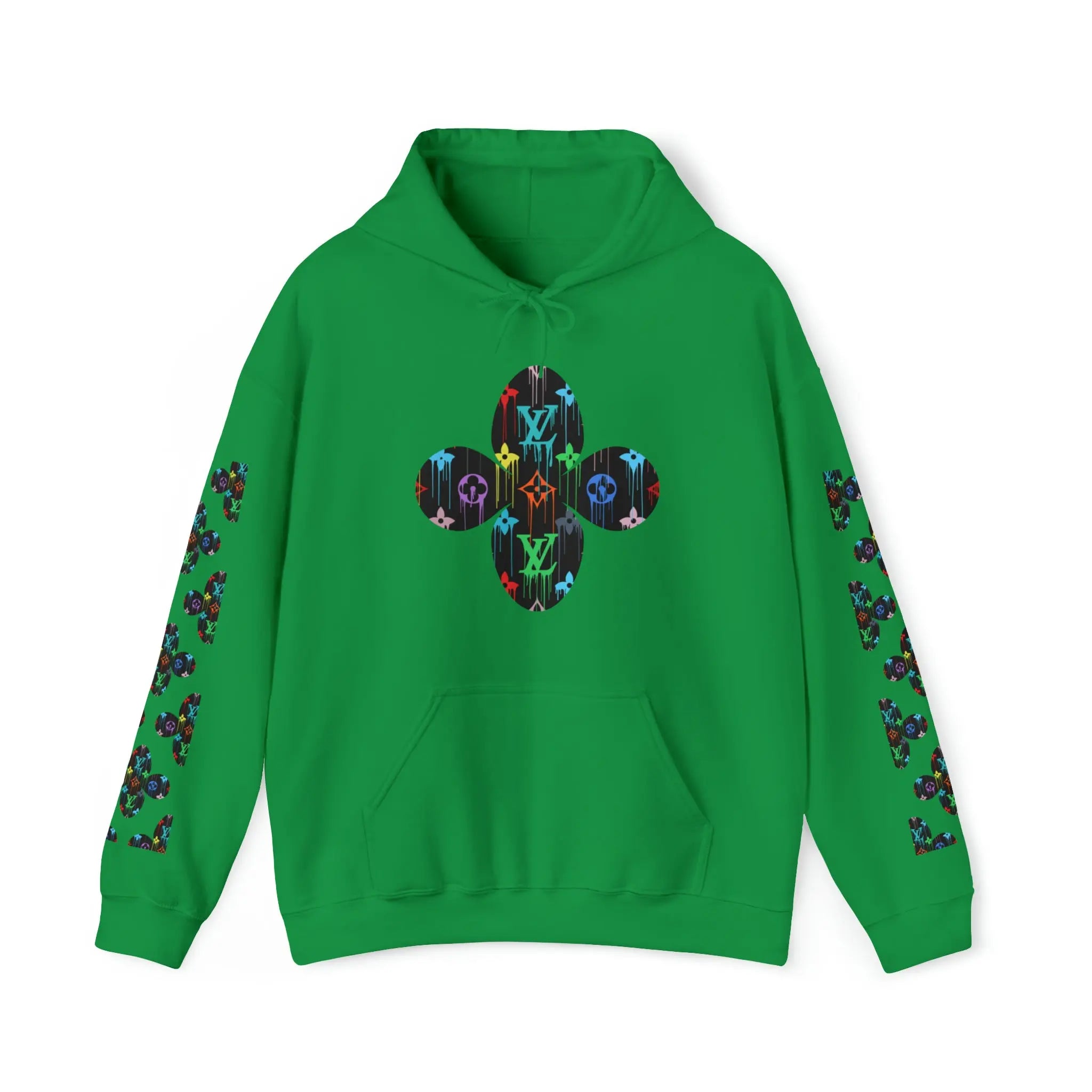 Multi-Colour Dripping Icons Flower with Sleeve Print Unisex Heavy Blend Hooded Sweatshirt HoodieIrishGreen5XL