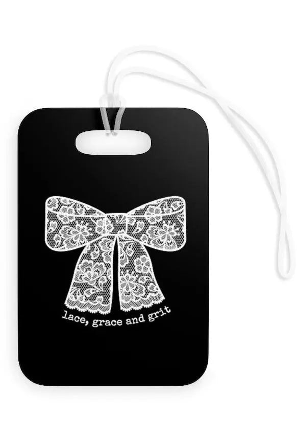 LACE AND GRACE (Large Bow) Pitch Black Luggage Tag