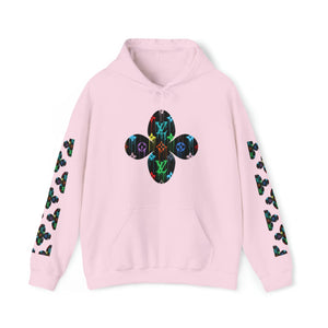  Multi-Colour Dripping Icons Flower with Sleeve Print Unisex Heavy Blend Hooded Sweatshirt HoodieLightPink5XL