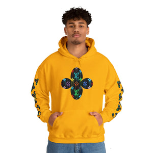  Multi-Colour Dripping Icons Flower with Sleeve Print Unisex Heavy Blend Hooded Sweatshirt Hoodie