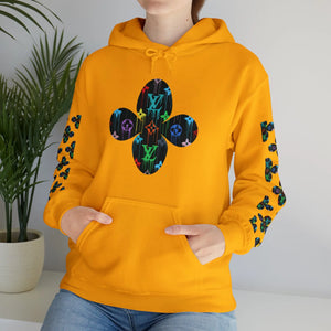  Multi-Colour Dripping Icons Flower with Sleeve Print Unisex Heavy Blend Hooded Sweatshirt Hoodie