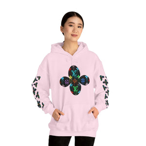  Multi-Colour Dripping Icons Flower with Sleeve Print Unisex Heavy Blend Hooded Sweatshirt Hoodie