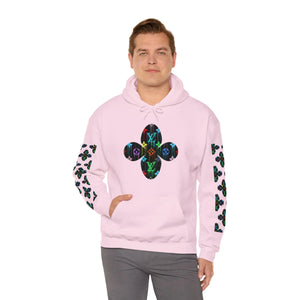  Multi-Colour Dripping Icons Flower with Sleeve Print Unisex Heavy Blend Hooded Sweatshirt Hoodie