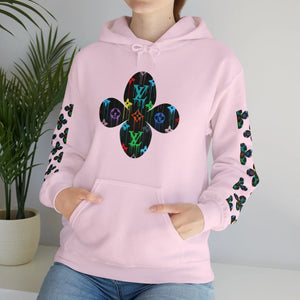  Multi-Colour Dripping Icons Flower with Sleeve Print Unisex Heavy Blend Hooded Sweatshirt Hoodie