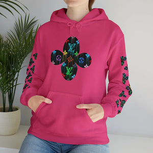  Multi-Colour Dripping Icons Flower with Sleeve Print Unisex Heavy Blend Hooded Sweatshirt Hoodie