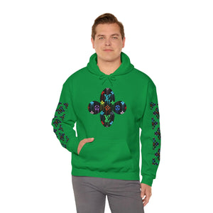  Multi-Colour Dripping Icons Flower with Sleeve Print Unisex Heavy Blend Hooded Sweatshirt Hoodie