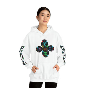  Multi-Colour Dripping Icons Flower with Sleeve Print Unisex Heavy Blend Hooded Sweatshirt Hoodie