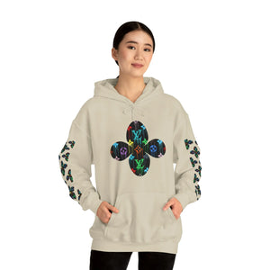  Multi-Colour Dripping Icons Flower with Sleeve Print Unisex Heavy Blend Hooded Sweatshirt Hoodie