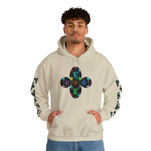  Multi-Colour Dripping Icons Flower with Sleeve Print Unisex Heavy Blend Hooded Sweatshirt Hoodie