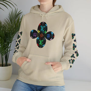  Multi-Colour Dripping Icons Flower with Sleeve Print Unisex Heavy Blend Hooded Sweatshirt Hoodie