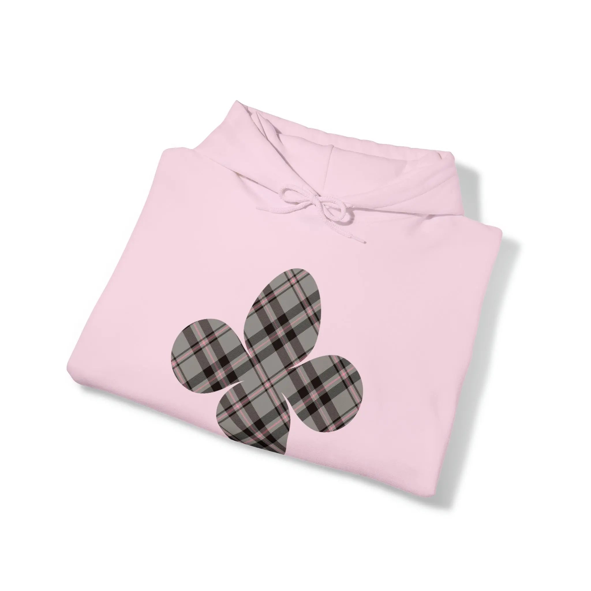  Pink Plaid Pattern Flower with Sleeve Print Unisex Heavy Blend Hooded Sweatshirt Hoodie