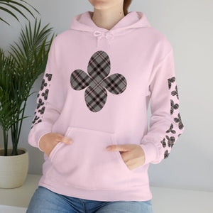  Pink Plaid Pattern Flower with Sleeve Print Unisex Heavy Blend Hooded Sweatshirt Hoodie