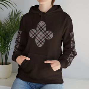  Pink Plaid Pattern Flower with Sleeve Print Unisex Heavy Blend Hooded Sweatshirt Hoodie