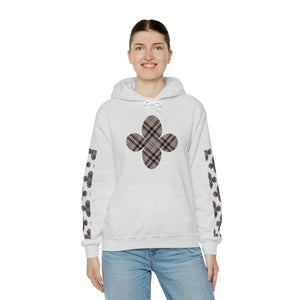  Pink Plaid Pattern Flower with Sleeve Print Unisex Heavy Blend Hooded Sweatshirt Hoodie