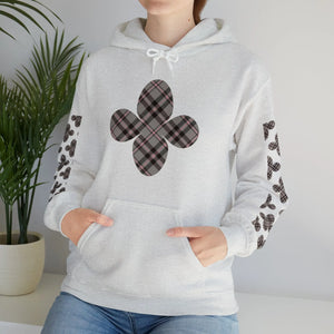  Pink Plaid Pattern Flower with Sleeve Print Unisex Heavy Blend Hooded Sweatshirt Hoodie