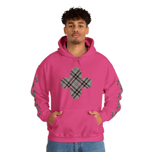  Pink Plaid Pattern Flower with Sleeve Print Unisex Heavy Blend Hooded Sweatshirt Hoodie