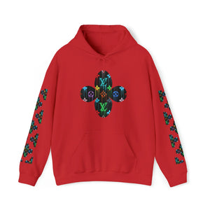  Multi-Colour Dripping Icons Flower with Sleeve Print Unisex Heavy Blend Hooded Sweatshirt HoodieRed5XL