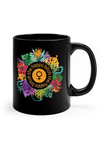 THE HAPPY BITCH (Golden) Flower Power 11oz Black Coffee Mug Mug