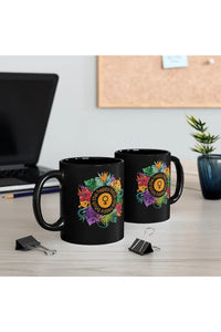 THE HAPPY BITCH (Golden) Flower Power 11oz Black Coffee Mug Mug