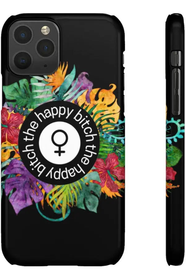 THE HAPPY BITCH (Pitch Black) Flower Power Pro-Aging Feminist Snap Phone Case