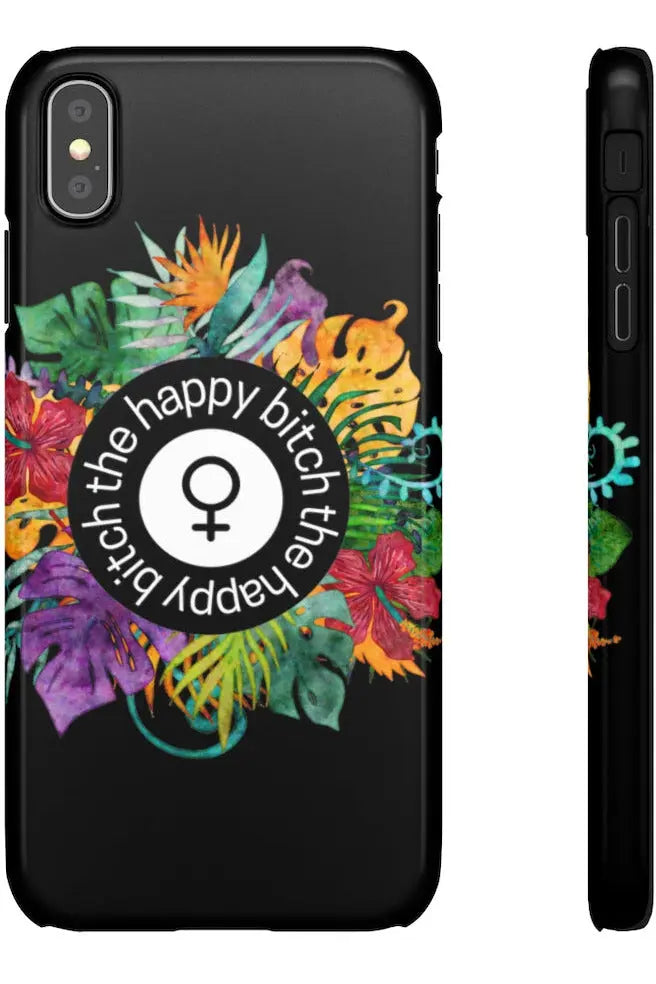 THE HAPPY BITCH (Pitch Black) Flower Power Pro-Aging Feminist Snap Phone Case