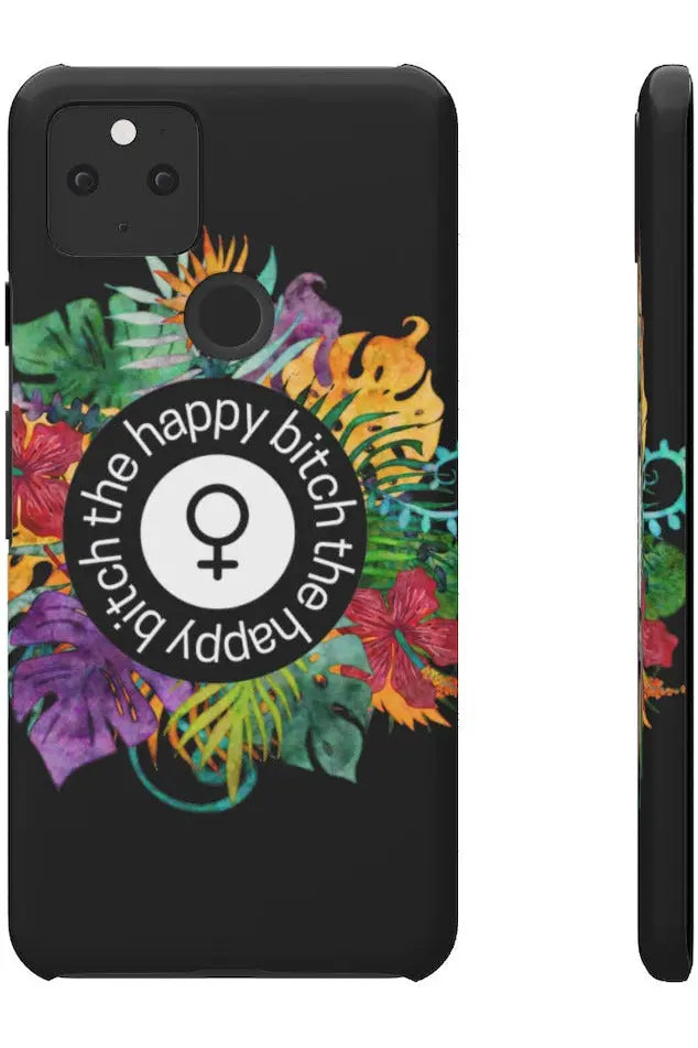 THE HAPPY BITCH (Pitch Black) Flower Power Pro-Aging Feminist Snap Phone Case