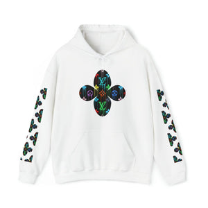  Multi-Colour Dripping Icons Flower with Sleeve Print Unisex Heavy Blend Hooded Sweatshirt HoodieWhite5XL